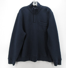 Brooks Brothers Sweater Men XL Blue Red Fleece Quilted 1/4 Zip Pullover Pocket