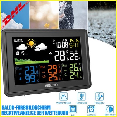 Neu Wetterstation Mit 3 Funksensoren Innen/Außen LCD Farbdisplay Digitale Wecker