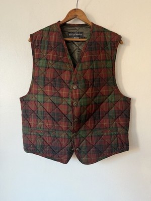 VTG 90s Banana Republic Quilted Plaid Snap Button Vest Medium Made in Italy