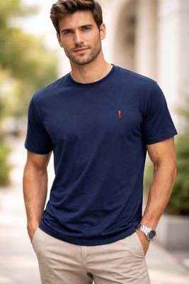 Herren T-Shirt Blau 100% Baumwolle Halbarm Made In Italy Mode Casual 