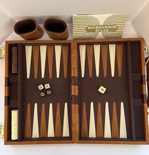Vintage Backgammon Set Briefcase Travel Game 14" x 10" Cream Brown Complete VGC