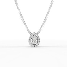 0.32 Ct Round Lab Grown Diamond Teardrop Halo Pendant Necklace 18k White Gold