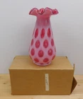 Fenton Cranberry Opalescent Coin Dot Ruffled Edge Vase 7 in 1479CR