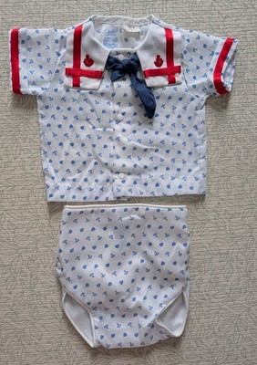 Vintage Carters Baby Sailor Set Nautical Shirt Diaper Cover Newborn Layette USA