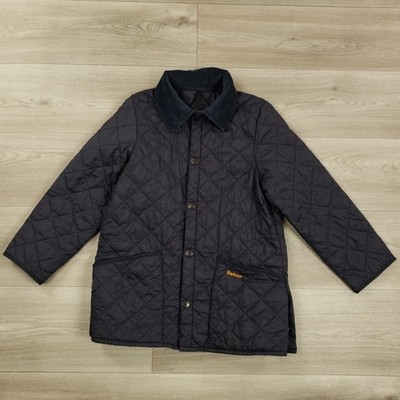 Barbour Childs Liddesdale Jacket Girls Size Large Blue Quilted Snap Up Collared