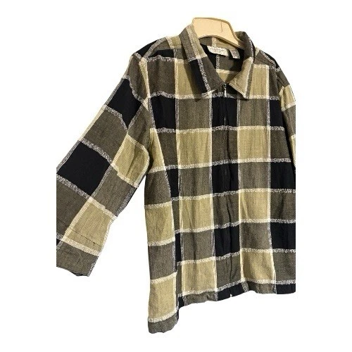 Camisa Top Vintage Lemon Grass Para Mujer Talla 20W Cuadros Manga 3/4 Cremallera Negra/Amarilla Foto 2 de 4