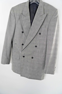 Vintage PIERRE BALMAIN Paris Men 39L Wool Blazer Jacket Designer Grey Glen Plaid