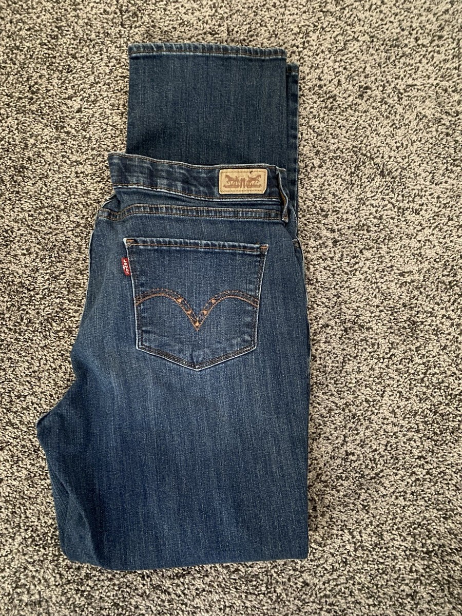 Levis 525 Jeans 16 M Perfect Waist Straight Leg Stretch Blue Denim  Embroidered