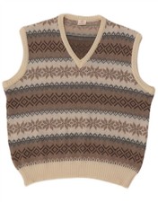 Jacky Peer Mens Vest Tank Top IT 56 XL Beige Fair Isle Acrylic CK15
