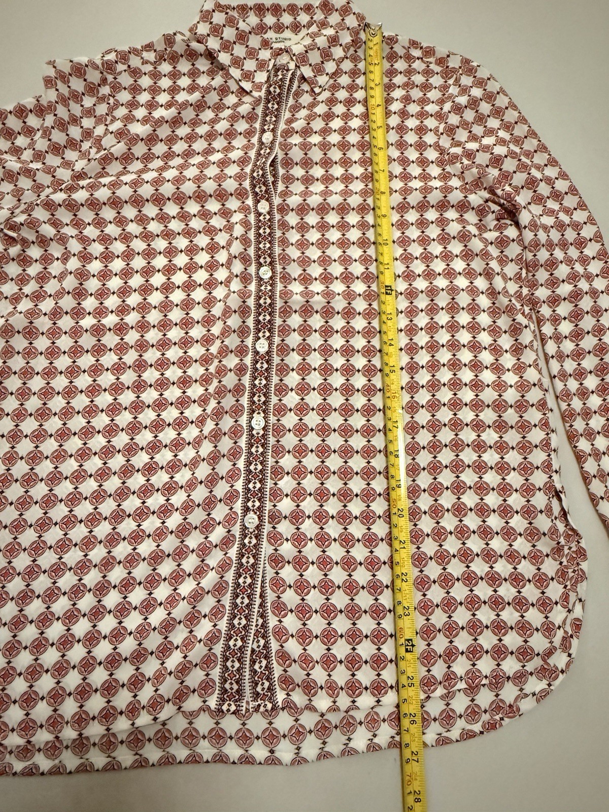 Max Studio Long Sleeve Button Up Blouse Pink Geom… - image 5