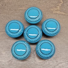Lot of 6 Ceramic Cabinet Dresser Drawer Knobs Pulls Aqua Teal - USED