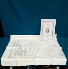VTG Imported Damask Set Mercerized Cotton/Rayon Ivory Tablecloth 6 Napkins