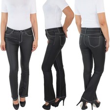 Damen Kunstleder Schlaghose Bootcut Biker Hose Hüfthose Wetlook Flared Schwarz