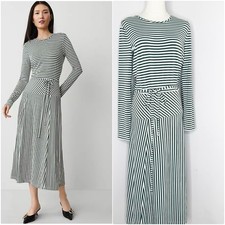 Ann Taylor Green & Cream Striped Knit Midi Flare Dress – Size 10P