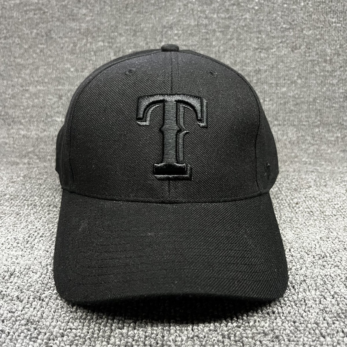 Texas Rangers '47 Brand MVP Hat Black on Black Adjustable MLB Cap Gray Underbrim