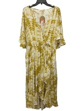 Kori Plus Tie Dye Surplice High Low Dress In Mustard Size 2X Assymetrical NWT