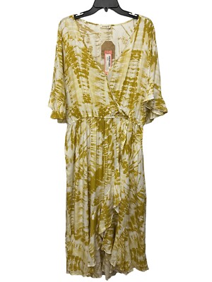 Kori Plus Tie Dye Surplice High Low Dress In Mustard Size 2X Assymetrical NWT