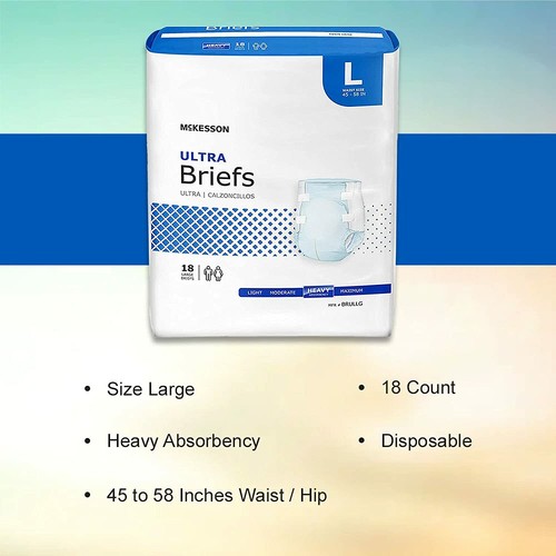 McKesson Ultra Adult Incontinent Brief, Large 45'' - 58'' Heavy Abs - Bag/18 - 第 5/6 張圖片