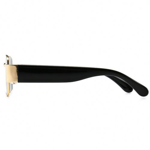 Mens Rectangle Gold Frame Dark Black Tint Hip Hop Fashion Square Sunglasses - Picture 4 of 5