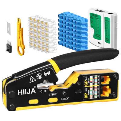 RJ45 Crimp Tool Kit Pass Through Cat6 Crimping Tool Kit All-in-Ethernet Crimp...