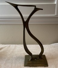 VINTAGE Brass COBBLER STAND SHOE FORM Marked Stamped Hermes Shoe Polish Company