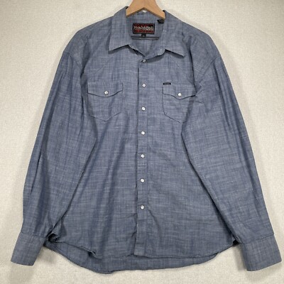 Rock & Roll Cowboy Shirt Mens XXL Pearl Snap Blue Long Sleeve Western