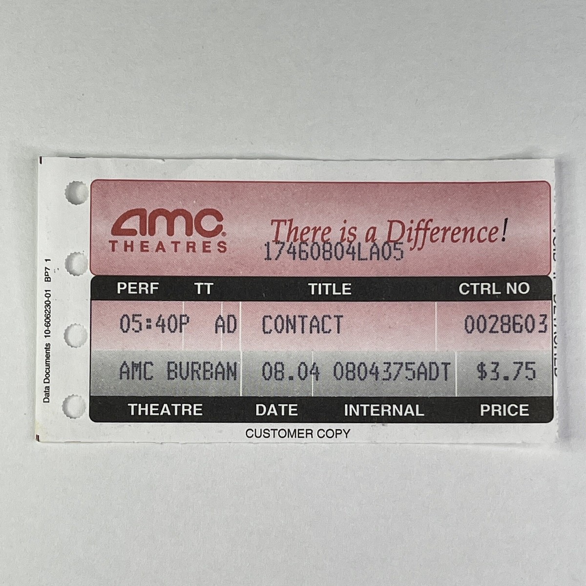 Contact 1997 Movie Ticket Stub AMC Theater Burbank CA