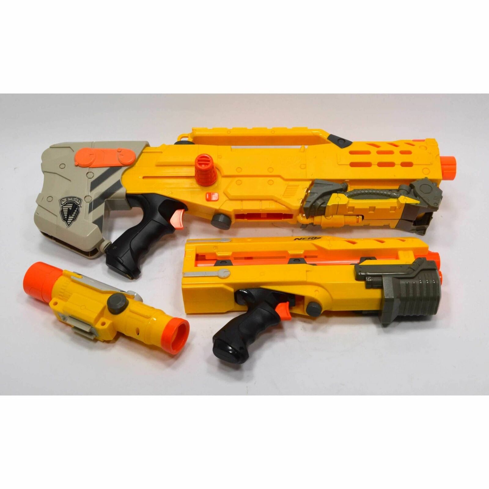 NERF LOT; LONGSHOT CS-6 BLASTER **ISSUE** + C-307a PULL-BACK PISTOL + – Get  A Grip & More