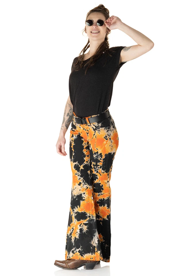 Comycom Damen Batik Schlaghose orange schwarz - Bild 3 von 4