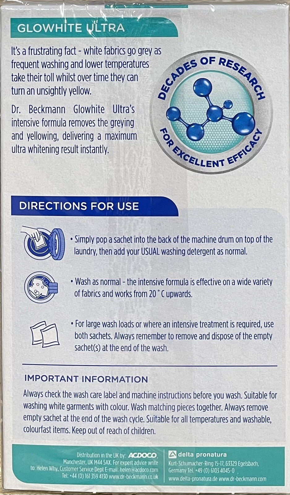 Clothes Whitener Dr. Beckmann Glowhite ULTRA Sachets INSTANT WHITENING UK Seller eBay