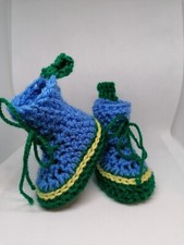 BABY CROCHET SHOES YOURS BABY'S NAME TRAINERS HANDMADE SNEAKERS BLUE