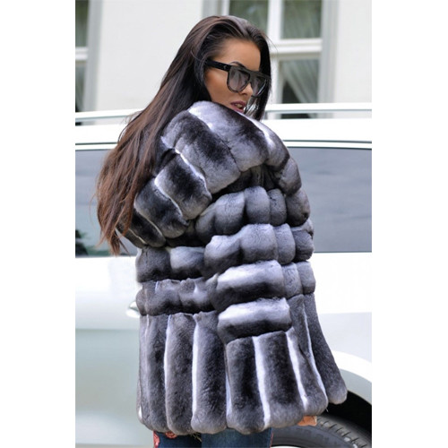 2024 Women Winter Chinchilla Real Rex Rabbit Fur Coat Full