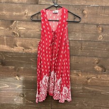 Show Me Your Mumu Rancho Mirage Lace Up Tunic Dress XS Red White Floral Paisley