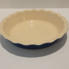 EMILE HENRY France 10” Pie Plate Baking Dish  Cobalt Blue Fluted Edge EUC