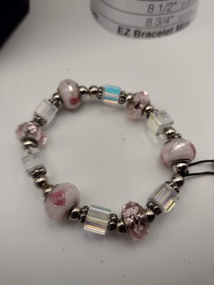 Beautiful Art Glass Beads Stretch Bracelet  Facets 5th Ave Fashion Jewelry NEW!