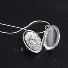 Genuine 925 Sterling Silver 1.1" Oval Photo Locket Pendant+ Necklace Chain D703