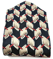 Halston Mens Black Silk Tie Beige & Red Geometric Silk Necktie Dress Suit Formal