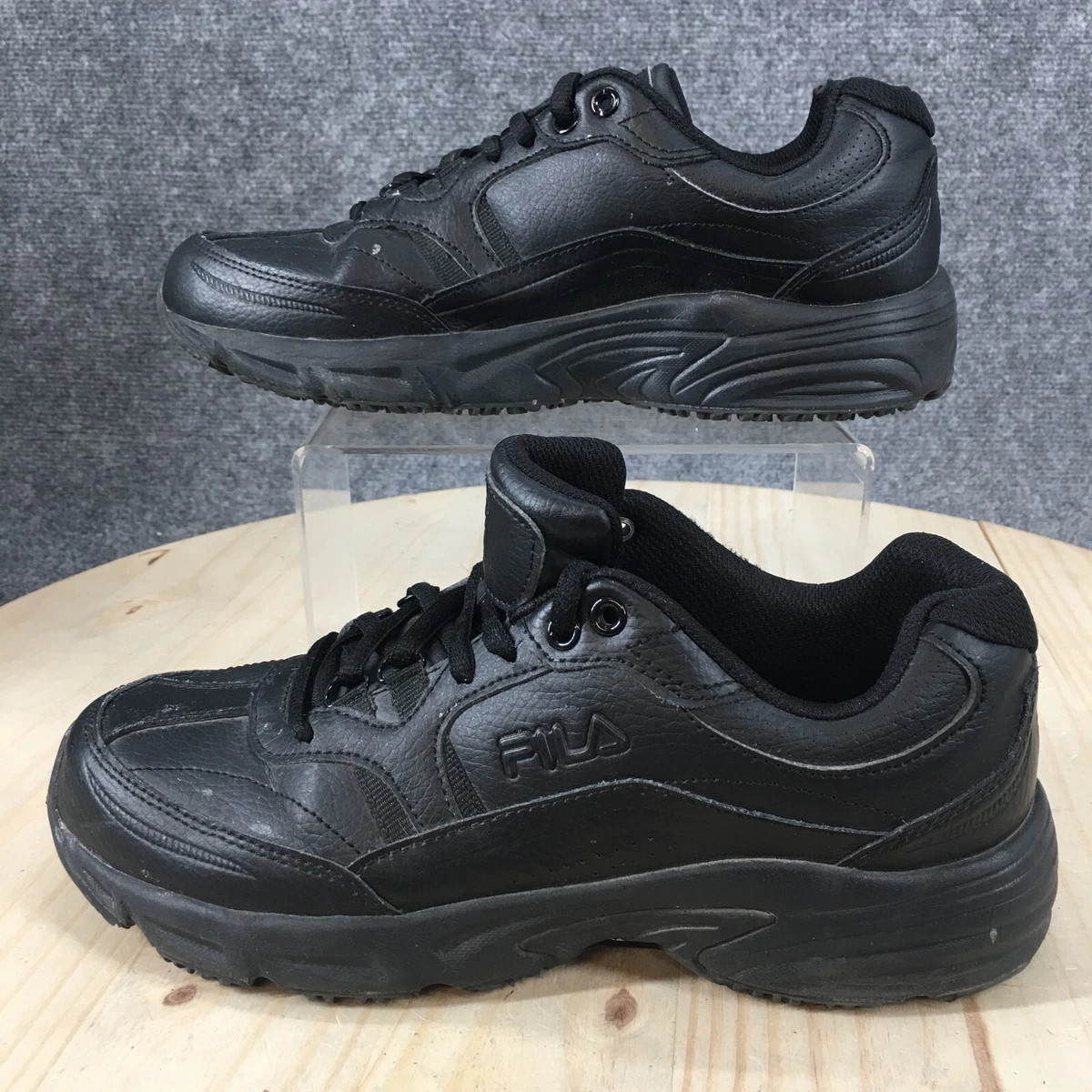 FILA Shoes Womens Memory Workshift Slip Resistant Low Sneakers Black Leather eBay