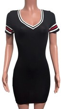 Y2K style Black bodycon Sporty stripes Casual v-neck mini Dress party brunch new