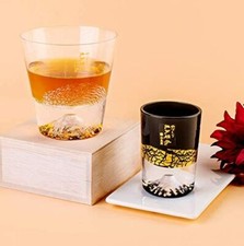 Tajima Glass Mt. Fuji Wave Fuji Rock Glass Gold Leaf Fuji Sake Cup Set JAPAN NEW