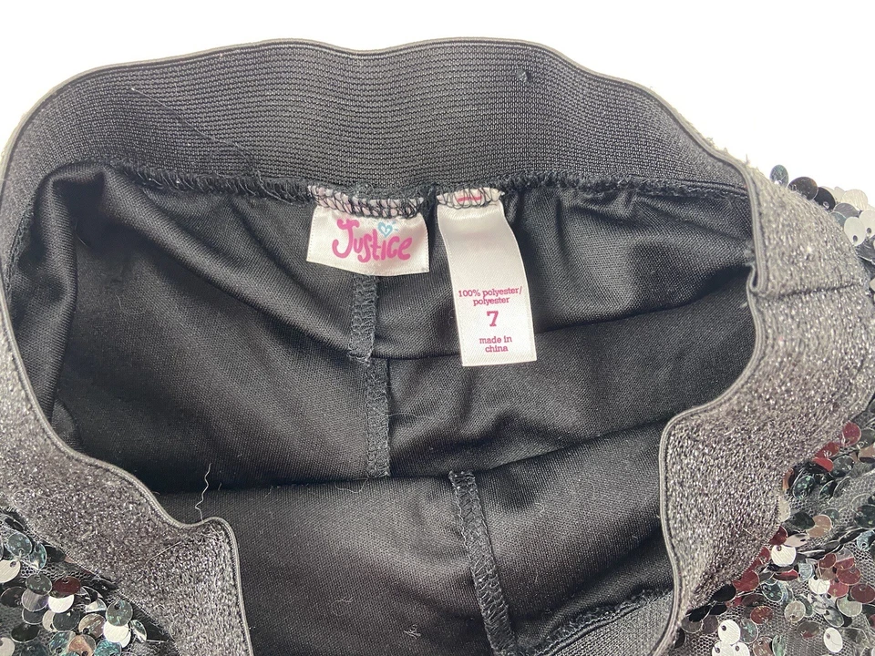 Pantalones Cortos Tutú JUSTICIA Lentejuelas Talla 7 Negro Brillante Pez Escala Look Foto 2 de 4