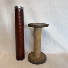 VINTAGE XL WOODEN SPOOLS SPINDLE BOBBIN TEXTILE INDUSTRIAL Large 13”-9.5”