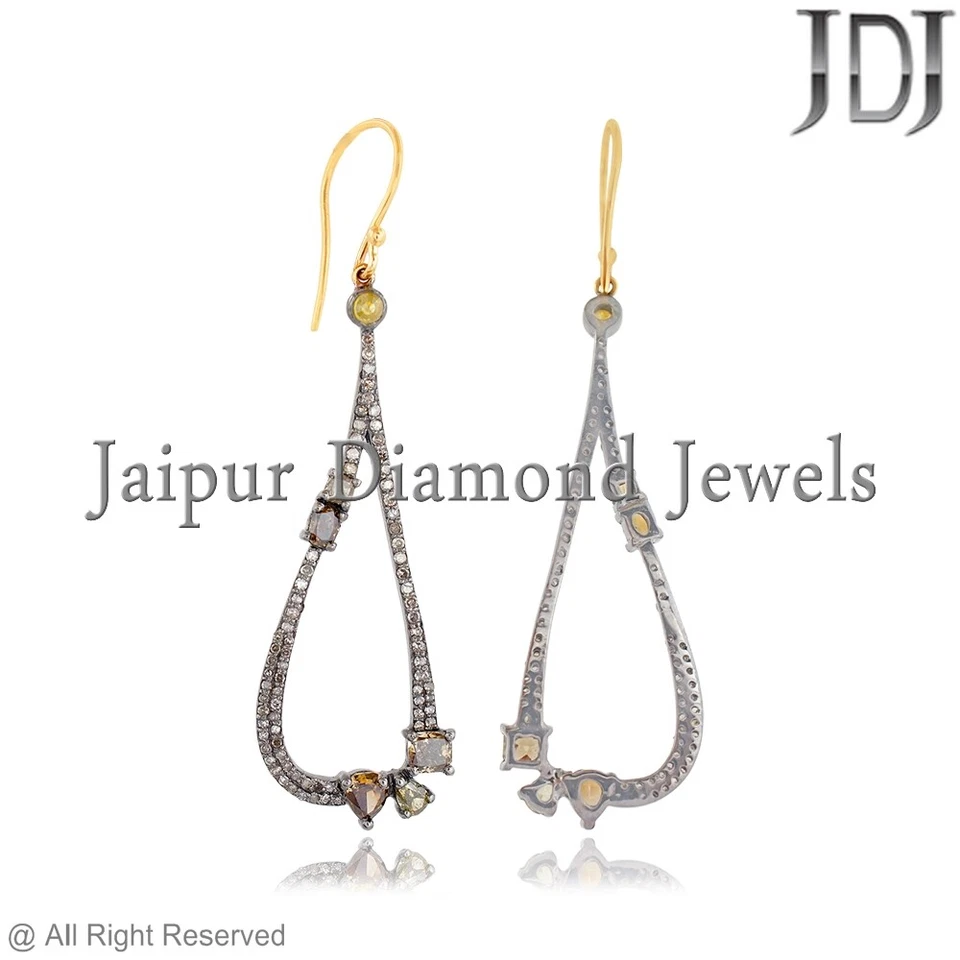 925 Sterling Silver Pave 7.82ct Natural Diamond Dangle Earrings 14k Gold Jewelry - Image 2 of 4