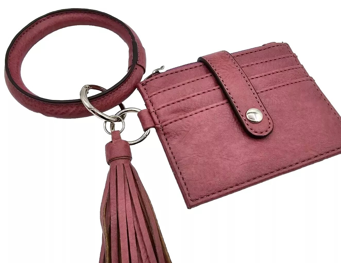 Burgundy Tassel Bangle Bracelet with Key Ring and ID Case  -image