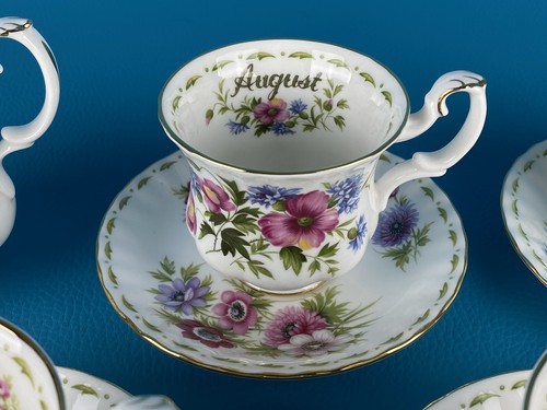 Royal Albert 5 Tazze Caffè Con Piattino + Lattiera Porcellana Serie "Mesi" - Foto 4 di 17