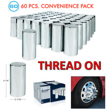 Set60 Chrome Cylinder Lug Nut Covers 33mm Thread-on 4-14 Tall 60-pack