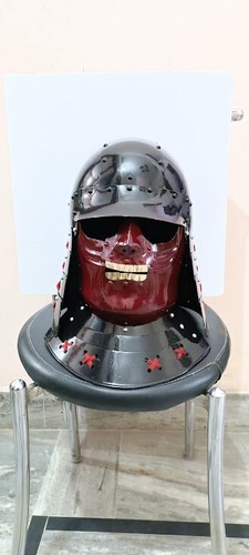 Samurai Helmet Medieval Handmade Steel Warrior Helmet with Surface Plating - Picture 2 of 6
