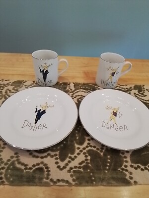 Pottery Barn Set Of Christmas Reindeer Dessert Plates