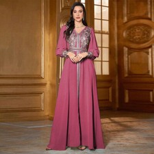 Muslim Embroidery Elegant Women Maxi Dress Islamic Abaya Dubai Arab Slim Kaftan
