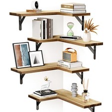 Set of 4 Corner Floating Shelves Wall Mounted Wood Shelves for Home  Office ...